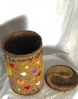 S Cadmus 3D pen. Lidded urn, “Hearts and flowers come in many shapes and sizes”